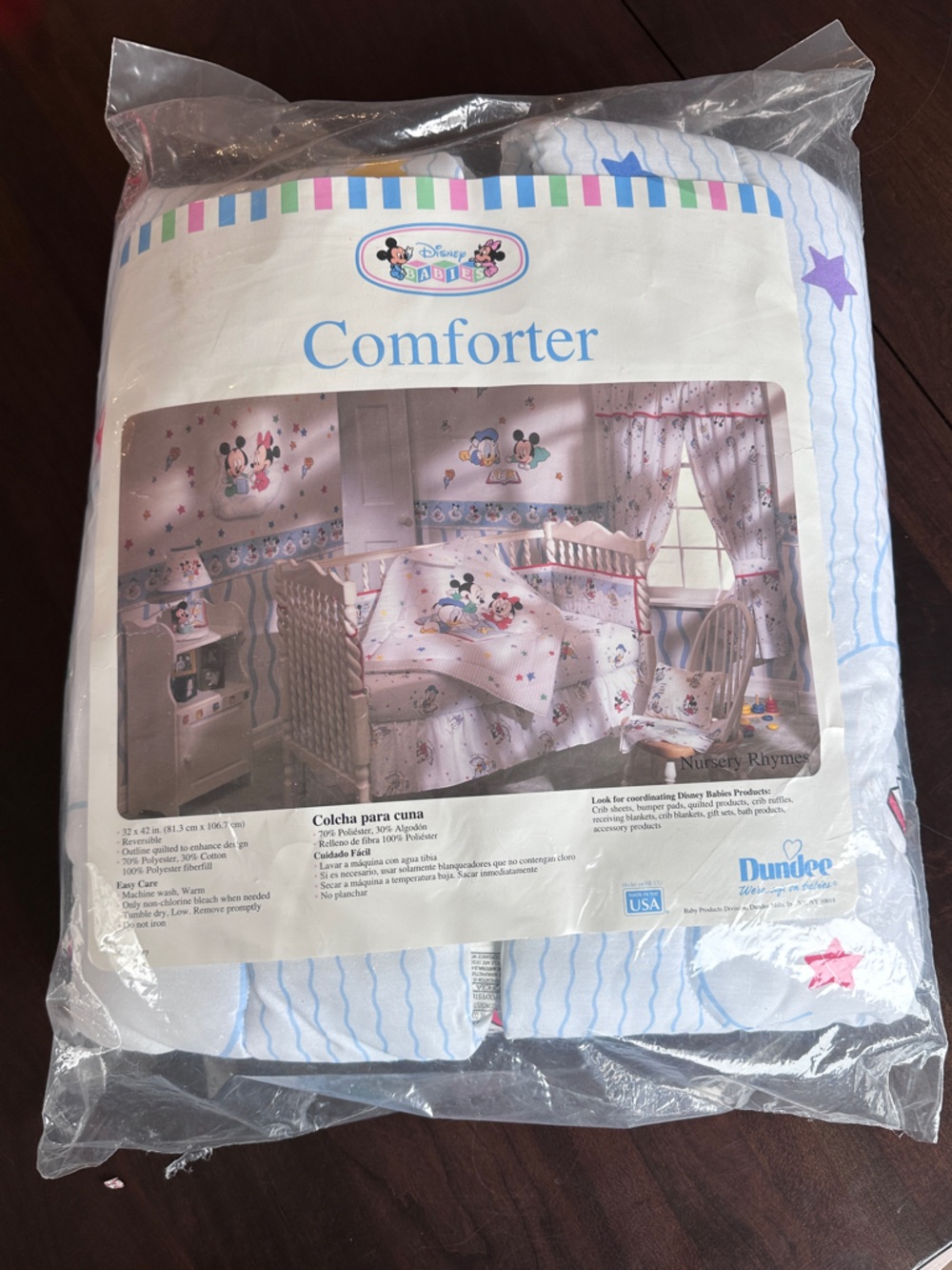 Vintage Disney Baby Mickey Minnie Donald Nursery Comforter - White & Light Blue